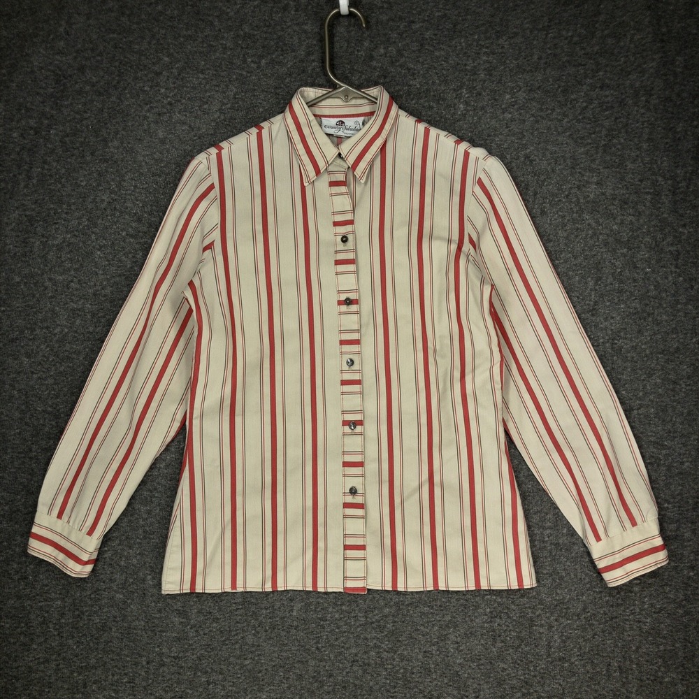 Vintage Country Suburbans Button Up Ivory & Red Striped Shirt Women's 10